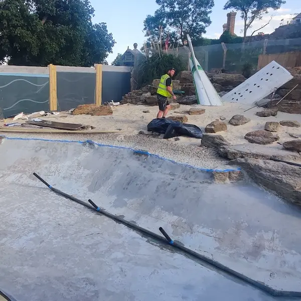 Failed grp liner removed, and shell prepared for grinding
