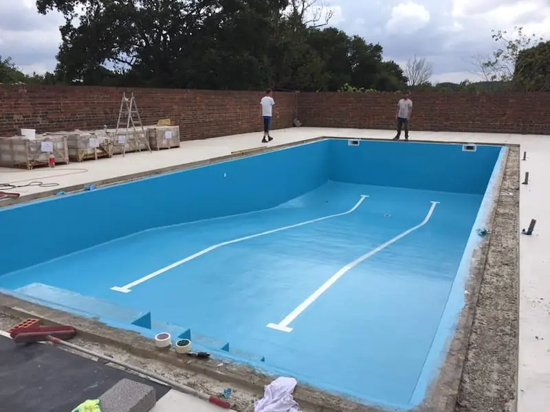 Pool lining complete ready for new pool edge flagstones